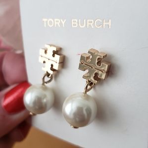 Tory Burch Logo Drop Pearl Earrings